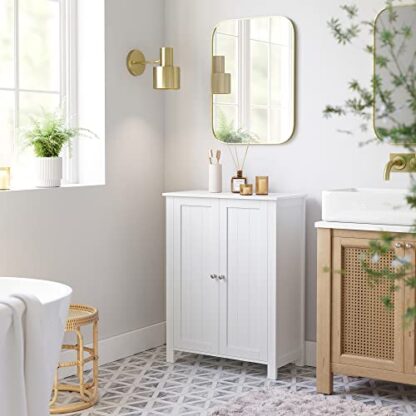 White Bathroom Floor Storage Cabinet with Double Door Adjustable Shelf, 23.6 x 11.8 x 31.5 Inches - Image 5