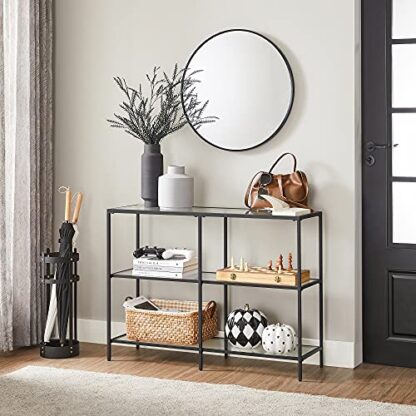 Black 39.4” Console Sofa Table with 3 Shelves, Steel Frame, Tempered Glass Shelf, Modern Style, for Entryway Living Room Bedroom - Image 9