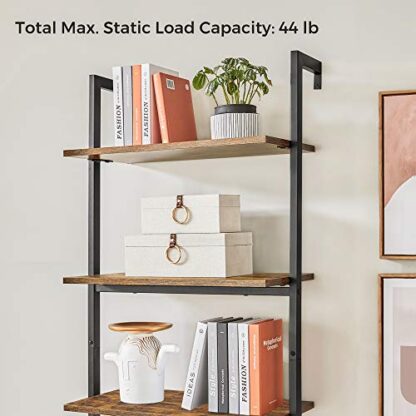 Rustic Brown + Black Industrial Ladder Shelf, 6-Tier Bookshelf, Wall Shelf - Image 5