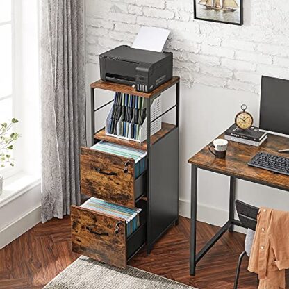 Rustic Brown + Black File Cabinet, Filing Cabinet for Home Office, with Lock and 2 Drawers - Image 8