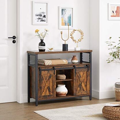 Rustic Brown + Black Storage Cabinet, Buffet Cabinet, Sideboard with Adjustable Shelf - Image 2