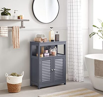 Gray Bathroom Storage Floor Cabinet, Free Standing with Double Shutter Doors and Adjustable Shelf - Image 2