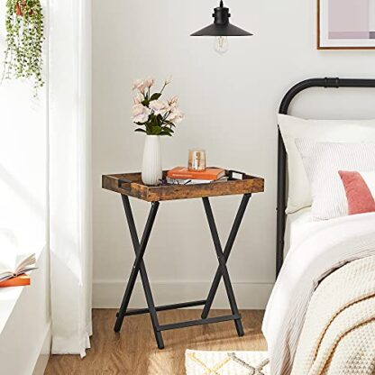 Rustic Brown + Black TV Tray Table, Side Table with Removable Serving Tray - Image 6