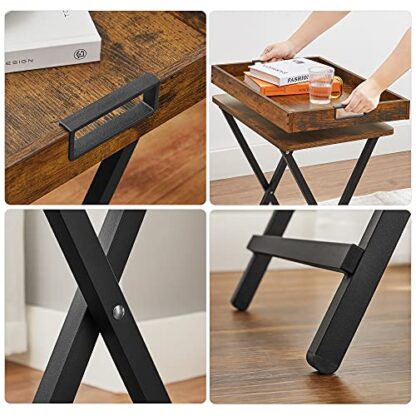 Rustic Brown + Black TV Tray Table, Side Table with Removable Serving Tray - Image 3