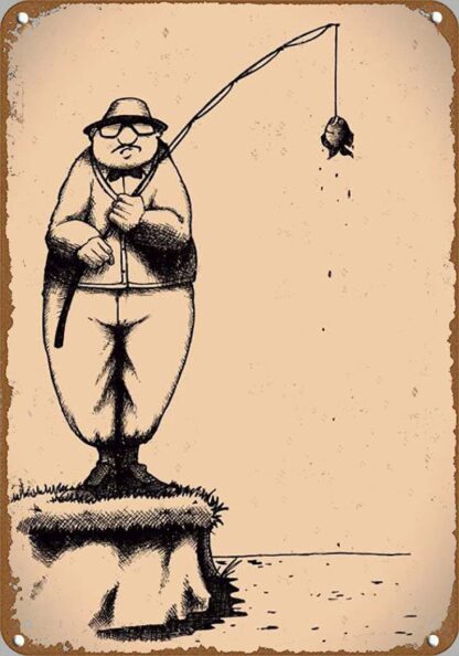 8x12 inch The Fishing Man Sign from Original Design Vintage Art Decor