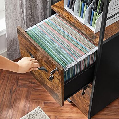 Rustic Brown + Black File Cabinet, Filing Cabinet for Home Office, with Lock and 2 Drawers - Image 2