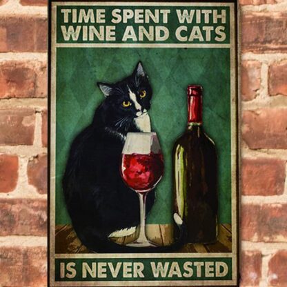 8x12 inch Cat Metal Sign Vintage Cat Lover Saying Time Spent Cats