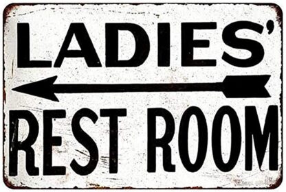 8x12 inch Vintage Tin Poster Ladies Restroom Left Arrow Metal