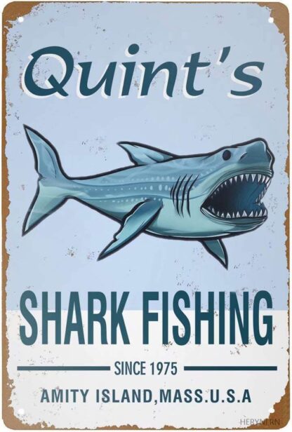 8x12 inch Retro Tin Signs Vintage Style Art Jaws 80s Movie Poster Shark Fishing