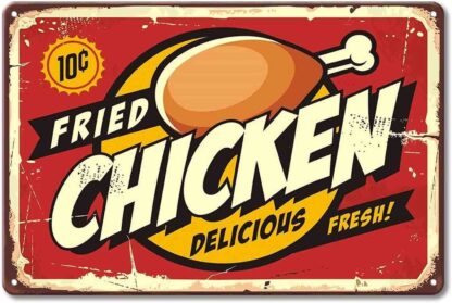 8x12 inch Comic Style Retro Logo Design With Fried Chicken On Red Background