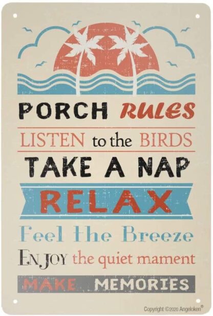 8x12 inch Retro Metal Sign Vintage Tin Sign Porch Rules Sign