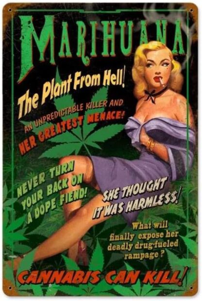 8x12 inch Marihuana Pin Up - Pin-Up Girl Retro Tin Metal Sign