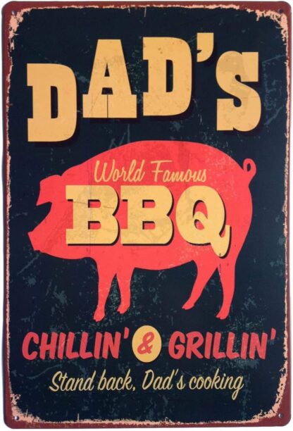 8x12 inch Dad's BBQ Stand Back Dad's Cooking Metal Vintage Tin Sign