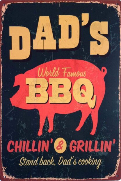 8x12 inch Dad's BBQ Tin Sign Dad's BBQ Stand Back Cooking Metal Vintage