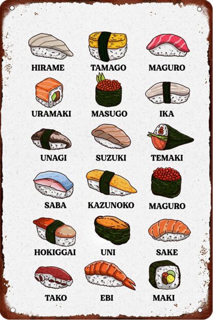 8x12 inch Sushi Metal Tin Sign for Bar Cafe Garage Kitchen