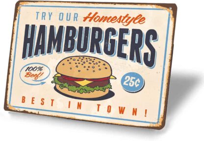 8x12 inch Retro Metal Tin Sign Vintage - Best in Town Hamburgers