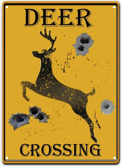 8x12 inch Deer Crossing Tin Sign Bullet Holes Retro Vintage