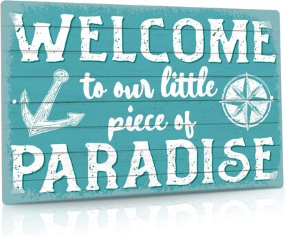 8x12 inch Welcome to Our Little Piece of Paradise Sign, Outdoor Pool Decor for Beach