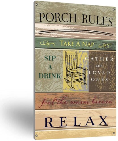 8x12 inch Porch Rules Metal Tin Sign Wall Art Farmhouse Porch Signs Gifts