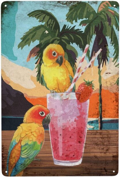 8x12 inch Parrot Tin Painting Logo Cocktail Metal Sign Iron Painting Home Bar