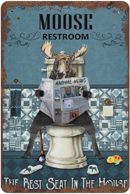 8x12 inch Reading News Restroom Moose Vintage Tin Sign