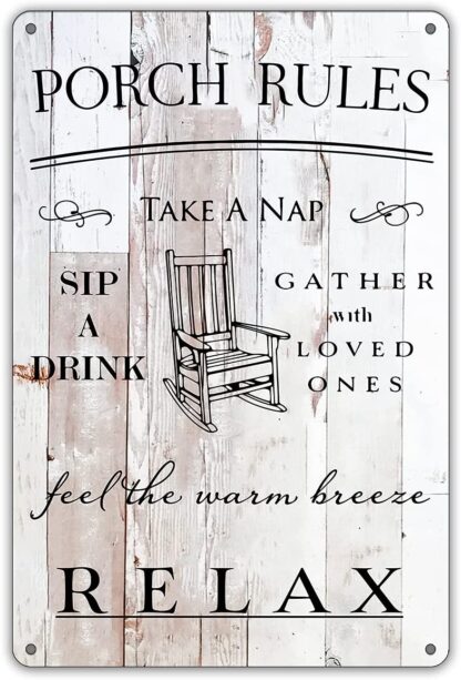 8x12 inch Funny Porch Quote Metal Tin Sign Wall Art Décor Porch Rules Wooden Style Sign