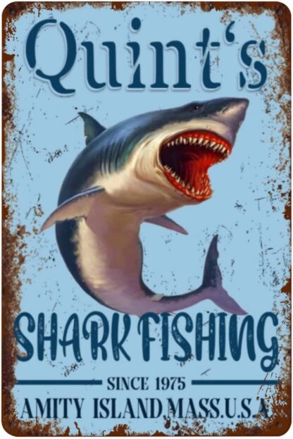 8x12 inch Shark Tin Sign Wall Decor - Quint's Shark Fishing