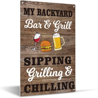 8x12 inch Farmhouse My Backyard Bar & Grill Sipping Grilling &amp