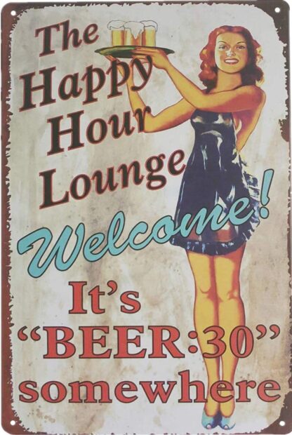 8x12 inch Bar Signs, The Happy Hours Lounge Sign Retro Vintage Metal Tin Signs