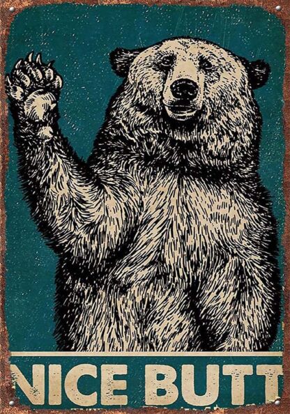 8x12inch Retro Tin Signs Vintage Signs Bear Nice Butt Retro Teal Vertical Poster