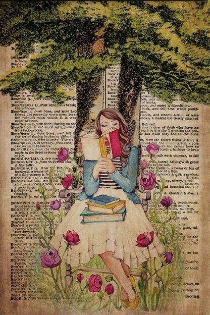 8x12 inch Book Girl and Flowers Poster Metal Signs