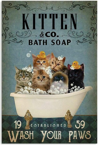 8x12 inch Cats Vintage Metal Tin Signs Bathroom Wash Your Paws