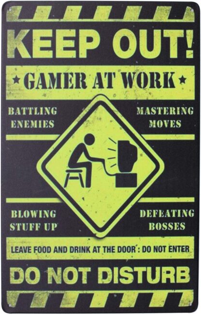 8x12 inch Gamer at Work Keep Out Vintage Rural Retro Warning Notice Plaque