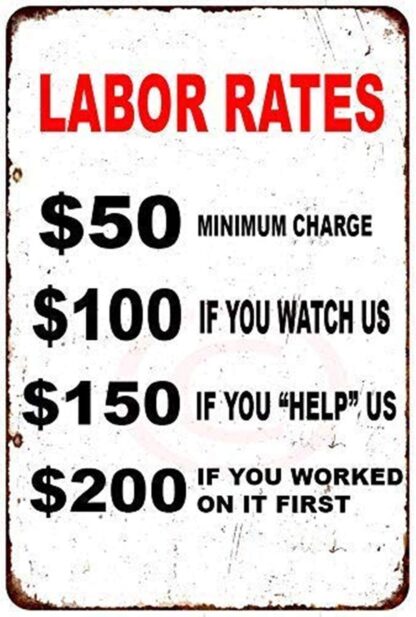 8x12 inch Labor Rates Retro Vintage Wall