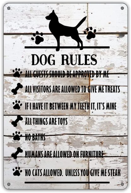 8x12 inch Funny Dog Rules Metal Tin Sign Farmhouse Rustic Signs with Sayings