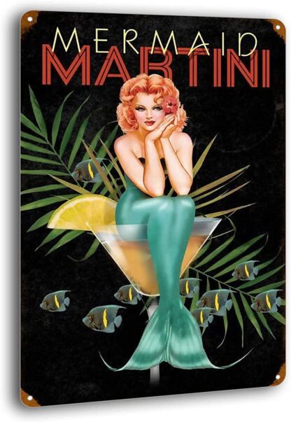 Tin Signs Mermaid Martini Vintage Retro Vintage Plaque