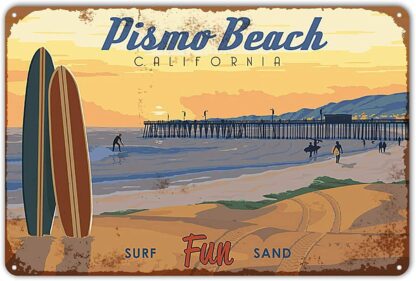 8x12 inch Tin Signs Wall Decor Pismo Beach Surf Fun Sand Retro Vintages