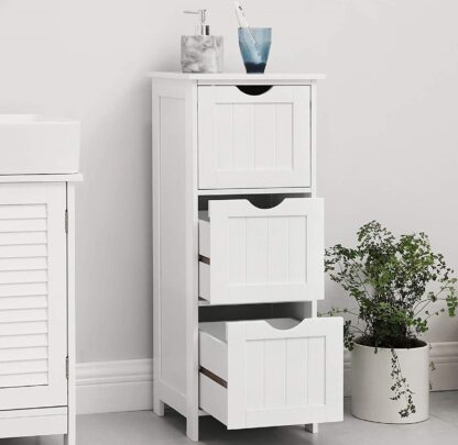 White Bathroom Cabinet Floor Cabinet, Free-Standing Storage Cabinet with 3 Drawers