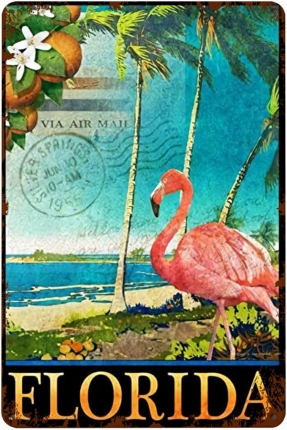 8x12 inch Flamingos Tin Sign Wall Decor - Florida Beaches with Flamingos