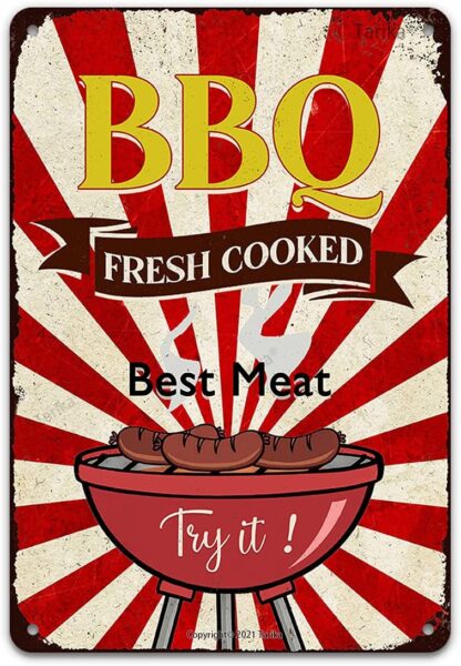 8x12 inch BBQ Fresh Cooked Best Meat Vintage Tin Sign, Retro Art Metal Wall Decor