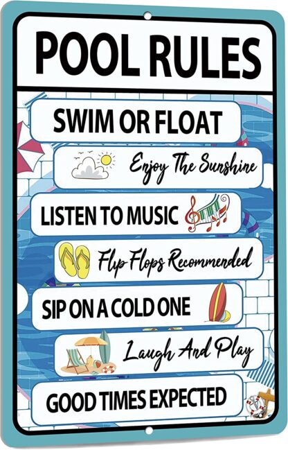 8x12 inch Pool Rules Sign, Indoor/Outdoor Swimming Pool Party Decorations