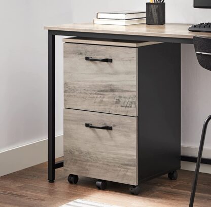 Greige + Black File Cabinet, with 2 Drawers, Mobile Filing Cabinet with Wheels, for A4, Letter Sized Documents, Hanging File Folders