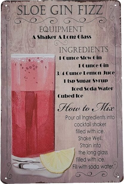 8" x 12" Popular Cocktails and Drink Mix Recipes on Metal Tin Sign