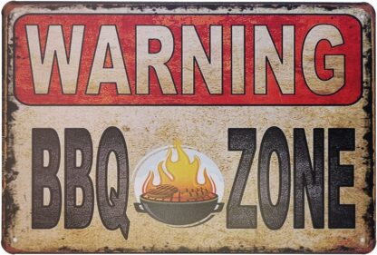 8x12 inch Warning BBQ Zone Vintage Tin Signs Outdoor