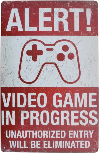 8x12 inch Gamer at Work Video Game in Progress Vintage Metal Tin Sign