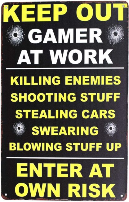 8x12 inch Keep Out Gamer at Work Enter at Own Risk Vintage Metal Tin Sign