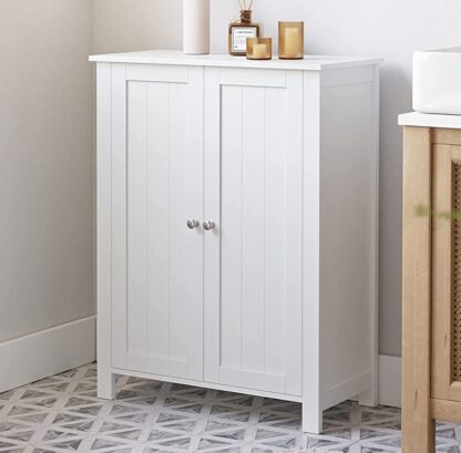 White Bathroom Floor Storage Cabinet with Double Door Adjustable Shelf, 23.6 x 11.8 x 31.5 Inches