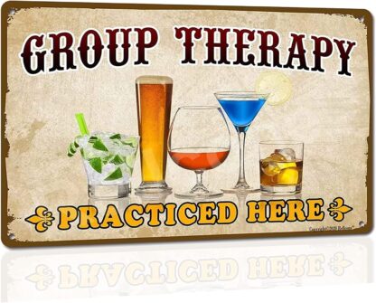 8x12 inch Group Therapy Pool Backyard bar Signs, pre-Cut Holes