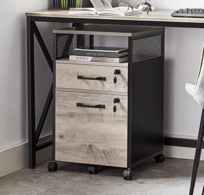 Greige + Black File Cabinet with Lock, Filing Cabinet with 2 Storage Drawers