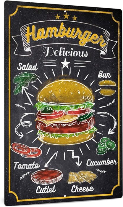 8x12 inch Hamburger Metal Wall Decor, Funny Art Decoration